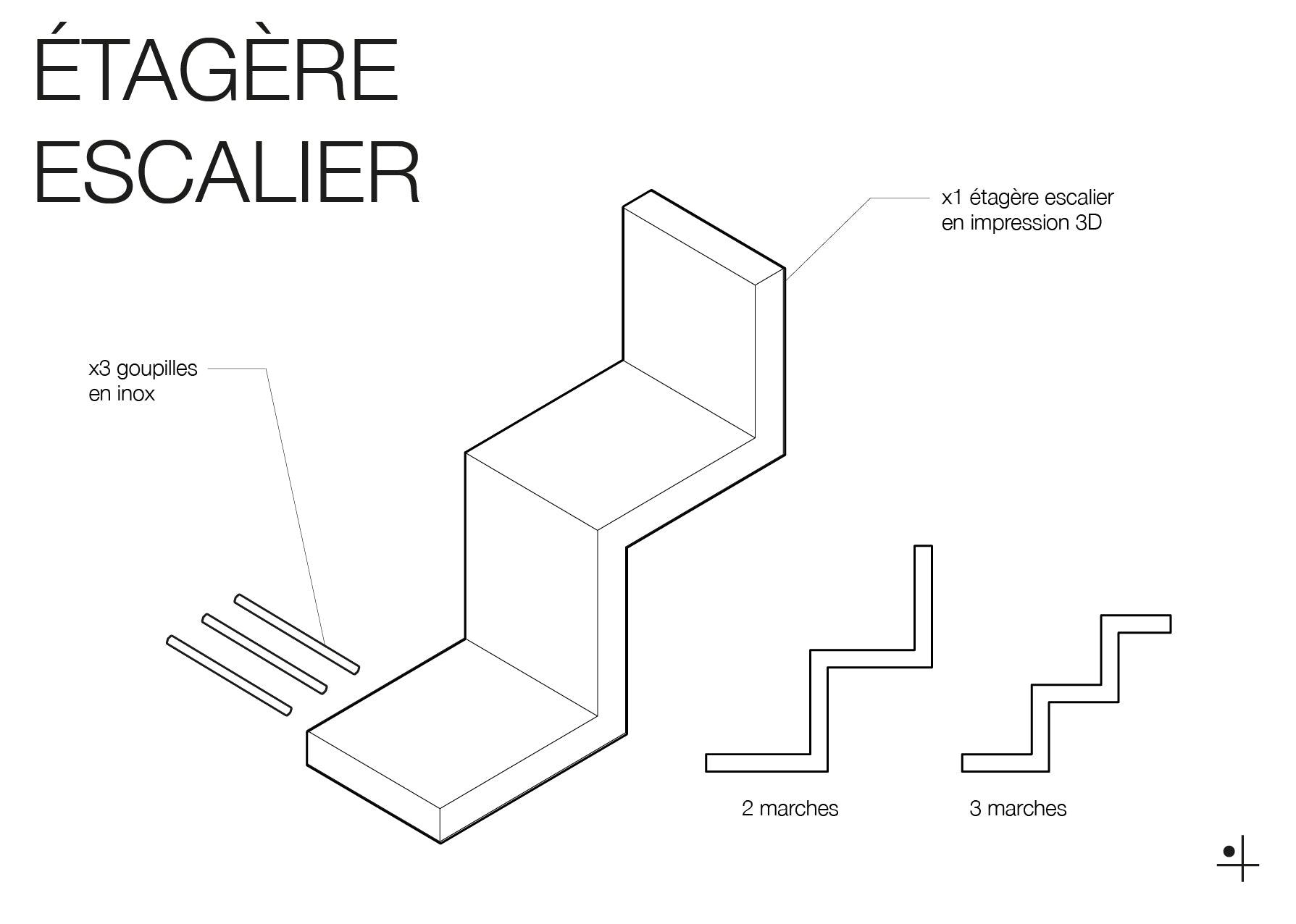 Rangement etagere en escalier - porte objets minimaliste en impression 3D - Quark