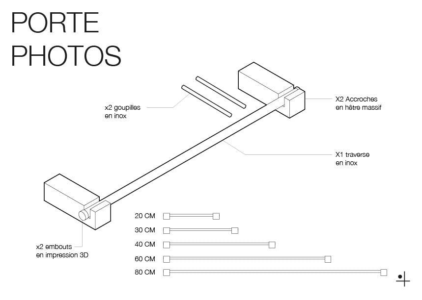 Porte photos mural en bois - Porte affiches et porte cartes - Barre métallique - Quark