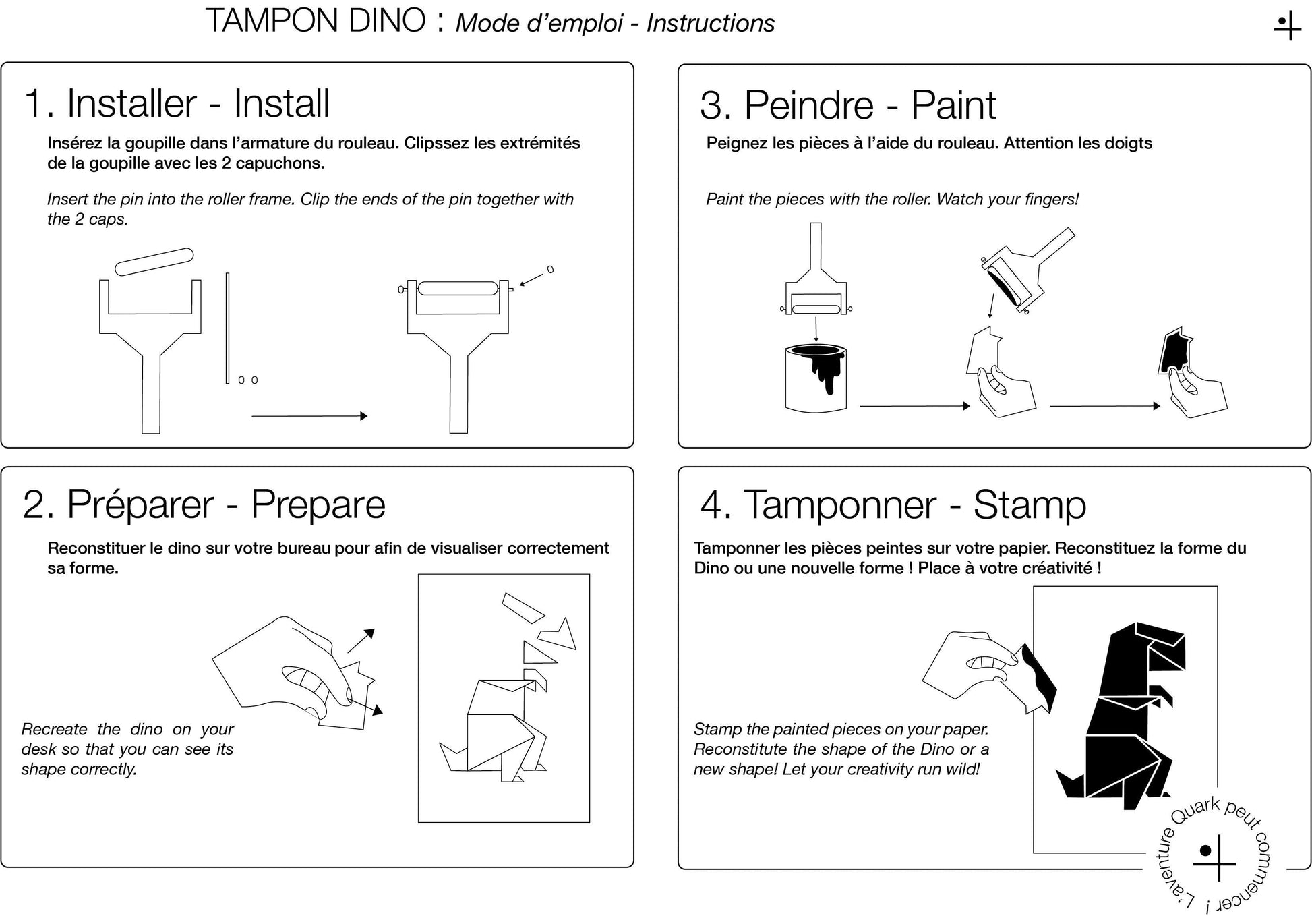 Jeu Montessori de sérigraphie pour enfants - Kit tampons dinosaure - T-REX - Quark