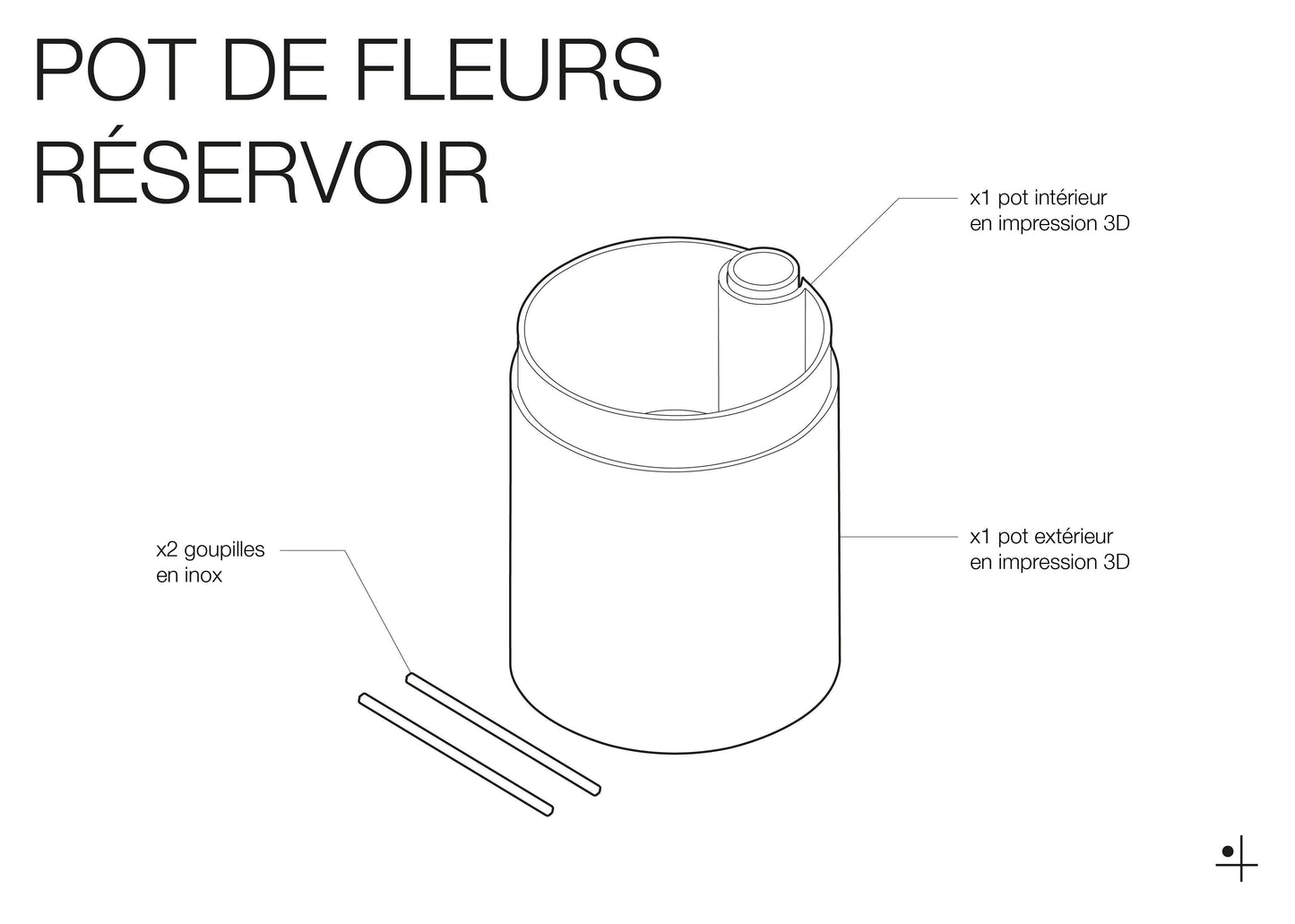 Pot de fleurs avec réservoir à eau - fabriqué en impression 3D - Quark