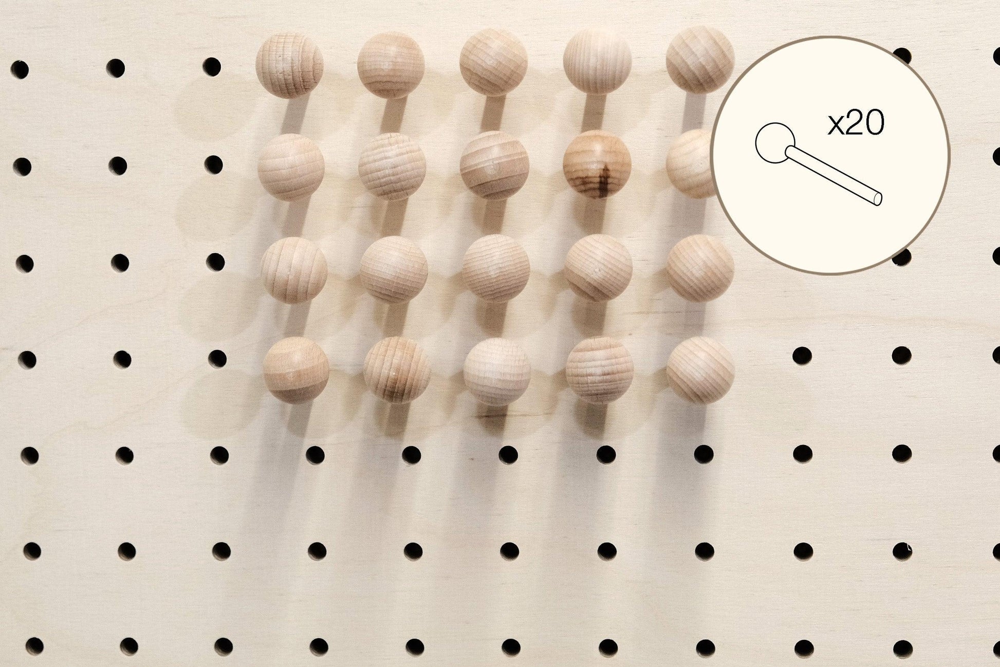 Tourillons en bois pour Pegboard avec billes en bois tournées - Quark